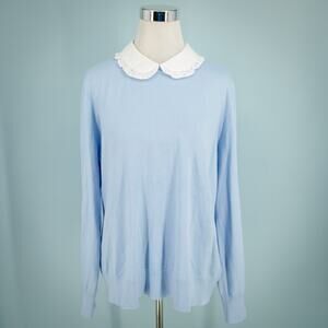 Brooks Brothers Size XL Blue Long Sleeve Removable Collar Cotton Knit Sweater